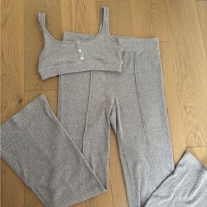 Garage Heather Gray Ribbed Leggings and Crop Top Set